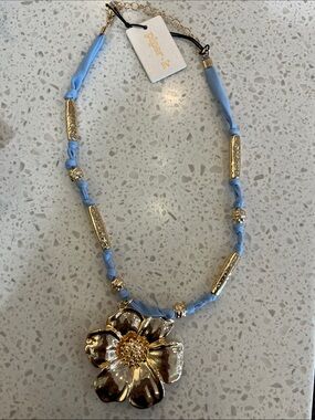 Piper Light Blue and Gold Floral Statement Necklace